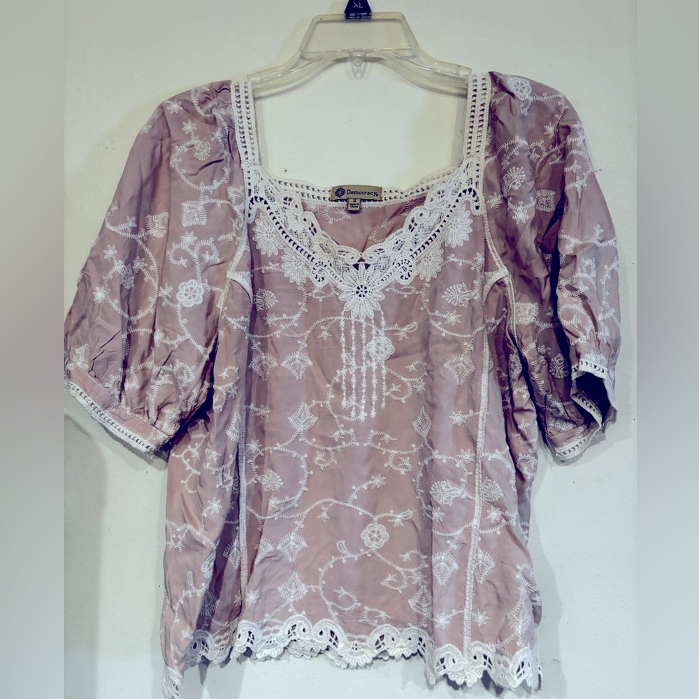 Democracy Mauve Blouse with White Embroidery
